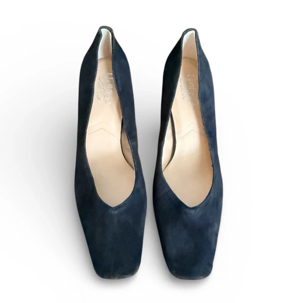 Franco Sarto Pisa Black Suede Block Heel Pumps Square Toe Size‎ 7 Grannycore